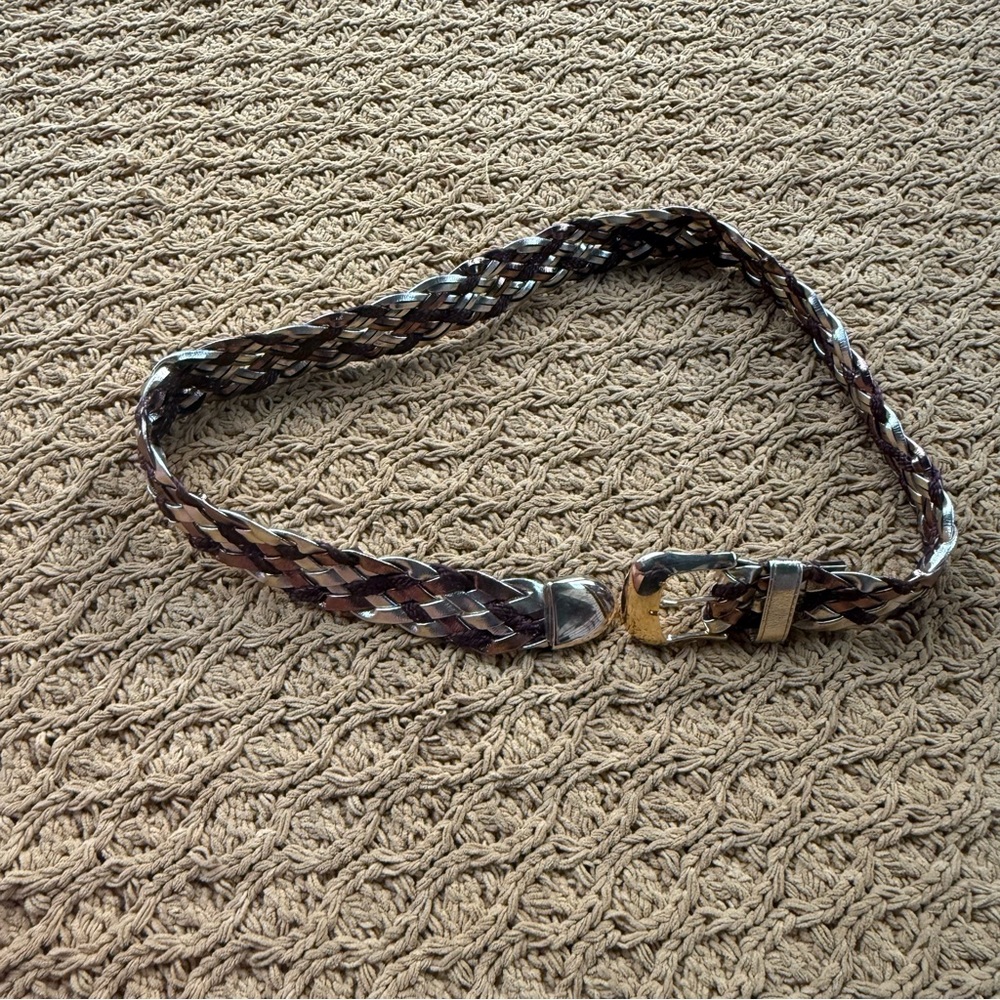 Vintage Multicolor Metallic Gold Bronze Braided Leather Women's Belt 40" Glam